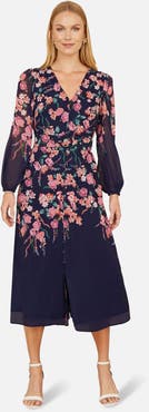 Yumi Belted Floral Midi Dress