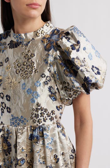 Sister Jane Carp Metallic Floral Puff Sleeve Maxi Dress