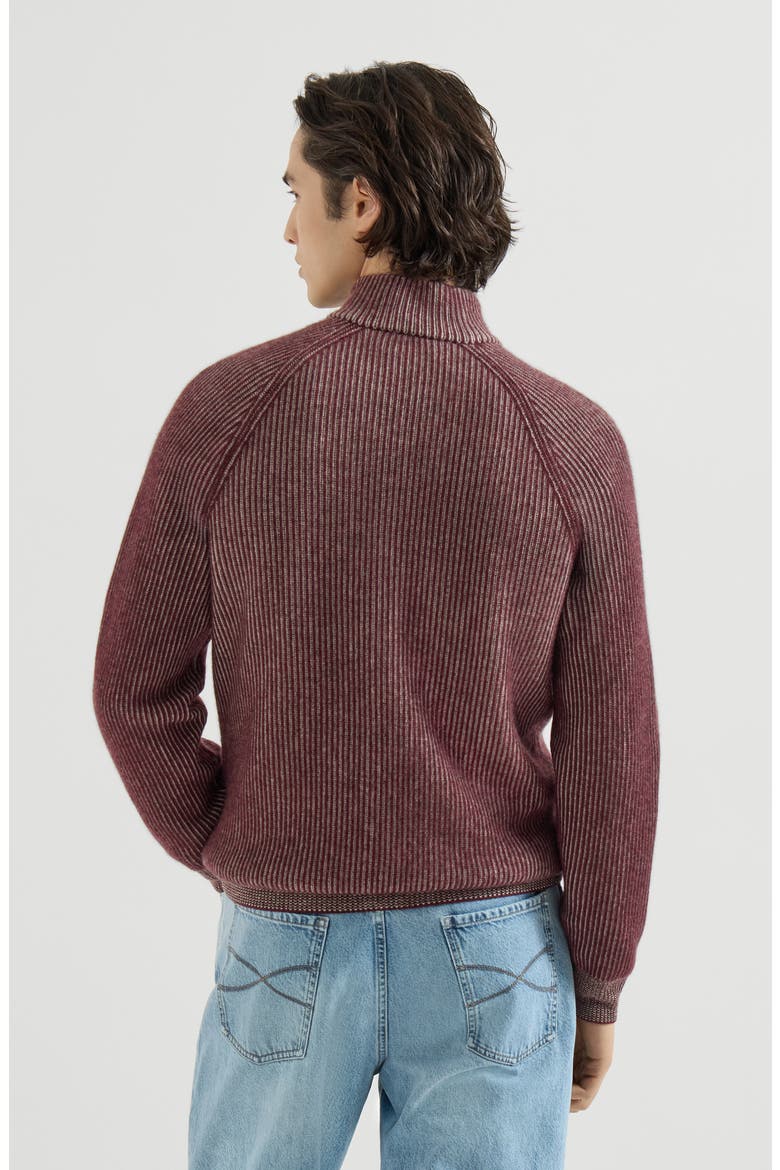 Cashmere vanisé English rib high-neck cardigan with zipper, Alternate, color, Burgundy