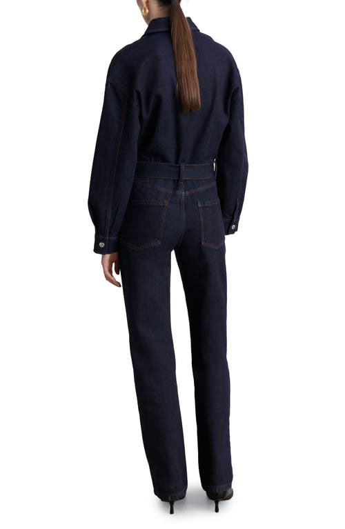 Mango Belted Long Sleeve Jumpsuit In Open Blue