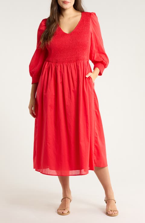 Zelda Smocked Long Sleeve Maxi Dress (Plus)