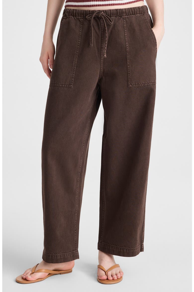 Pull-On Barrel Leg Airy Denim Utility Pants, Main, color, DARK BROWN
