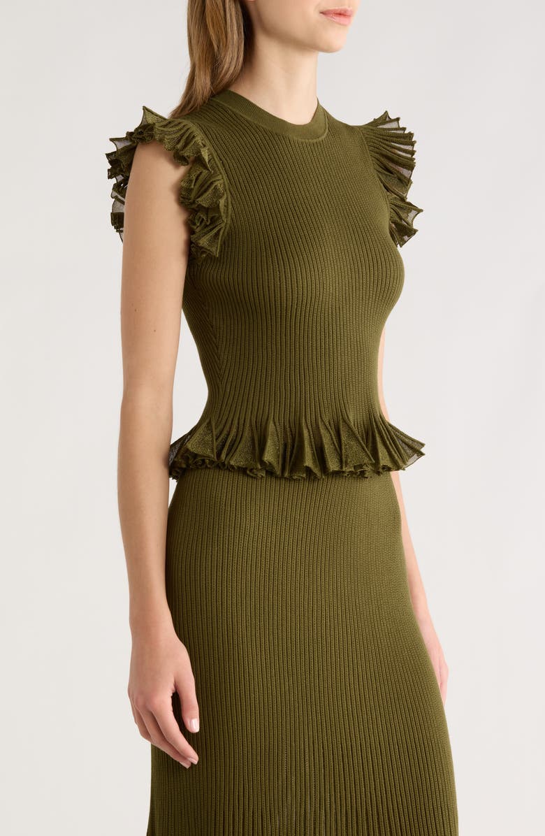 Ulla Johnson Leila Ruffle Cap Sleeve Sweater, Alternate, color, Olive