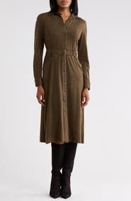 MAX STUDIO Faux Suede Long Sleeve Belted Shirtdress