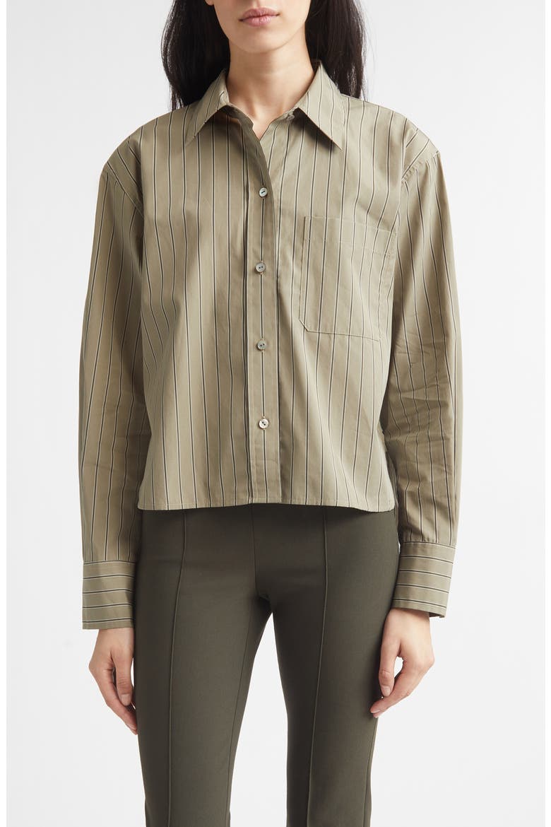 Stripe Crop Poplin Shirt, Main, color, ARTICHOKE/ DARK THYME