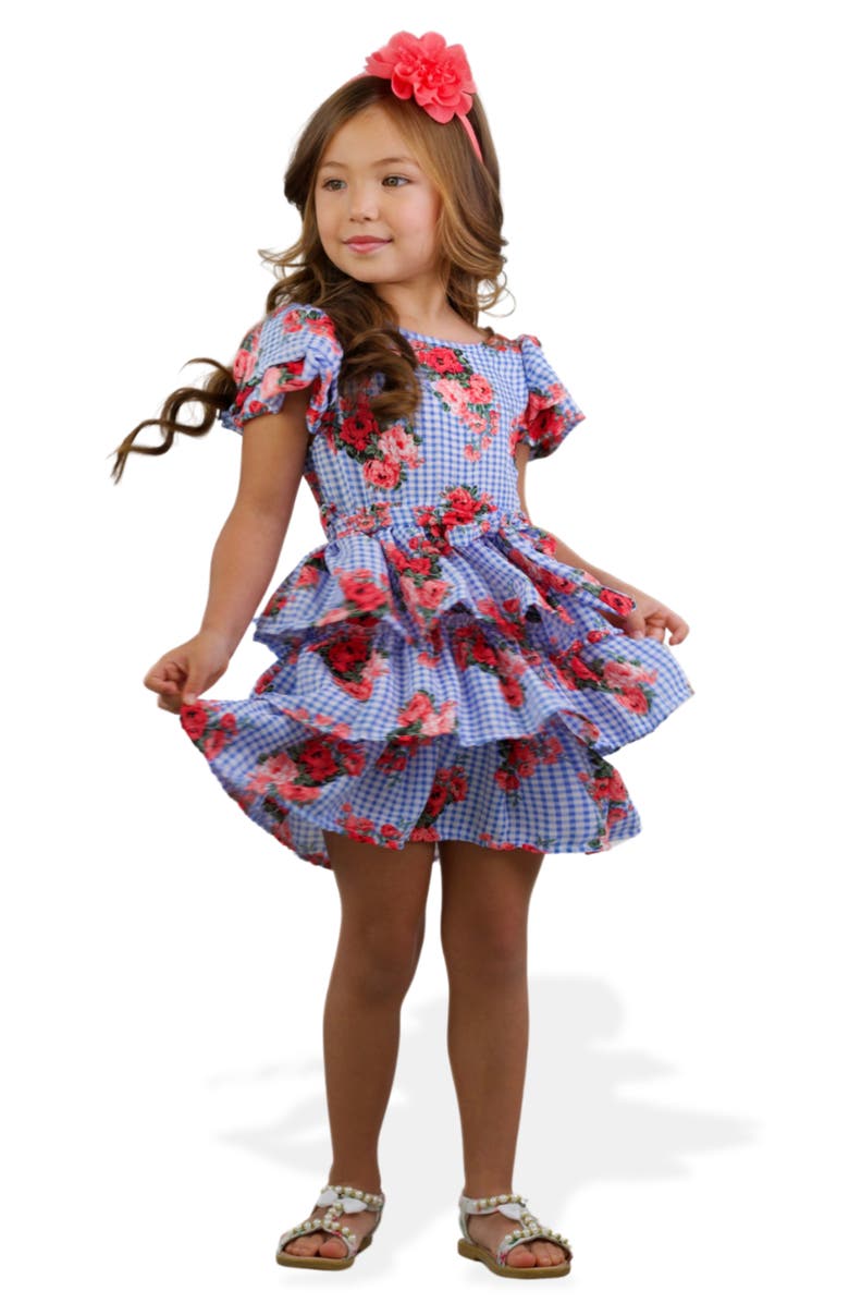 Mia Belle Girls Girls Bluebell Gingham Ruffle Dress, Main, color, 
