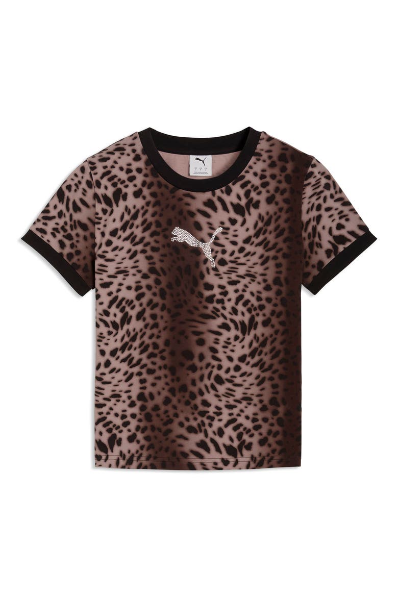 Essentials Bedazzled Rhinestone Embellished Leopard Print Cotton Graphic T-Shirt, Alternate, color, PUMA BLACK
