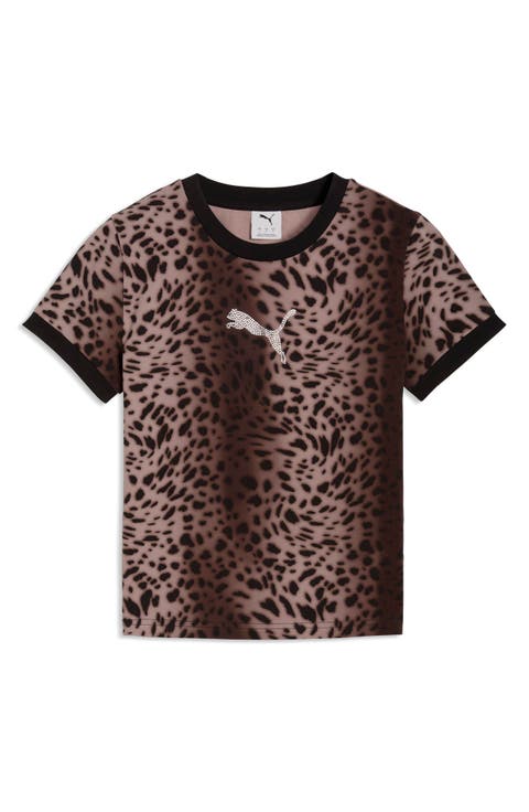 Essentials Bedazzled Rhinestone Embellished Leopard Print Cotton Graphic T-Shirt
