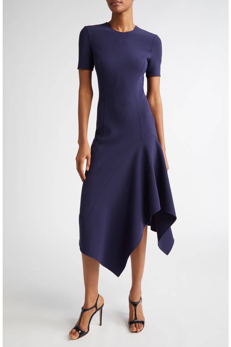 Handkerchief Hem Stretch Wool Dress, Main, color, MARITIME