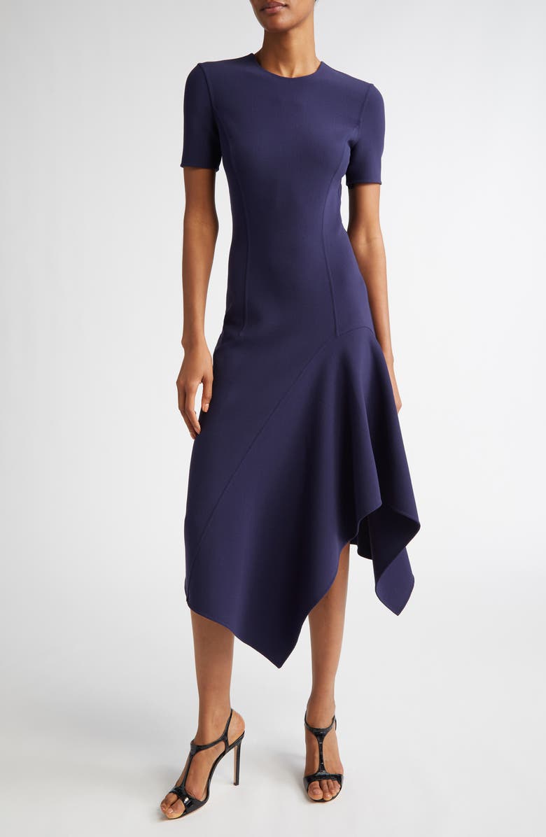 Michael Kors Collection Handkerchief Hem Stretch Wool Dress, Main, color, Maritime
