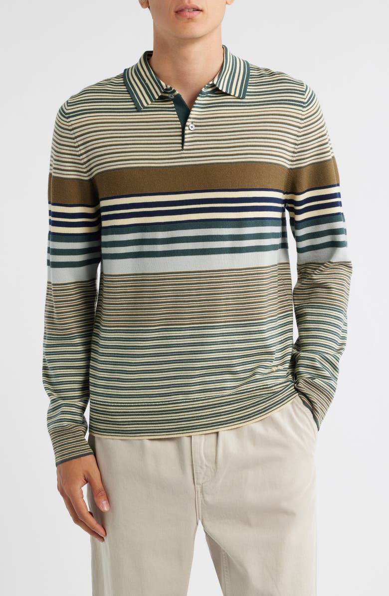 PS Paul Smith Stripe Long Sleeve Merino Wool Polo, Main, color, Petrol Green