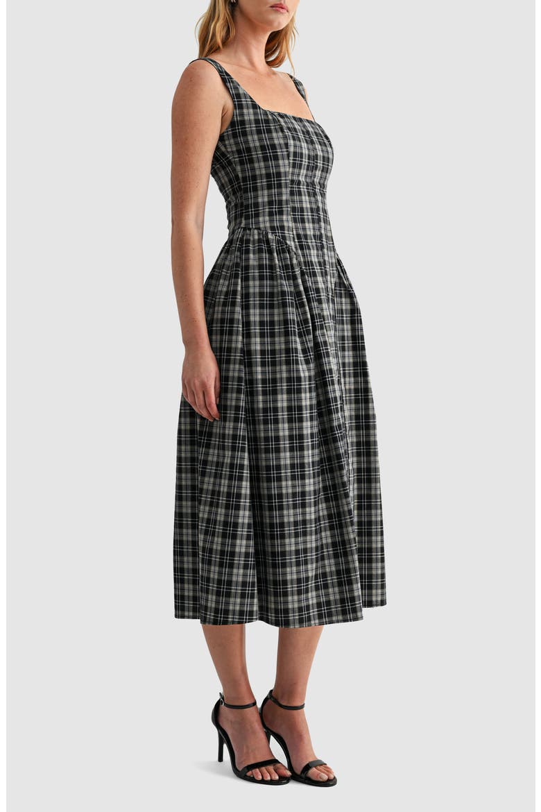 Plaid Square Neck Fit and Flare Midi Dress, Alternate, color, BLACK PLAID