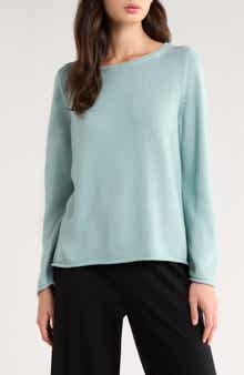 Eileen Fisher Bateau Neck Cotton Blend Sweater