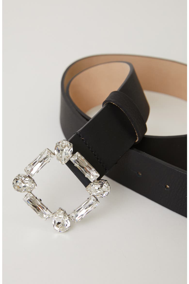 Esma Rhinestone Buckle Belt, Alternate, color, BLACK SILVER