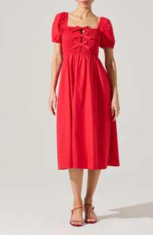 Bow Detail Smock Bodice Cotton Blend Dress