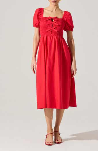 Bow Detail Smock Bodice Cotton Blend Dress