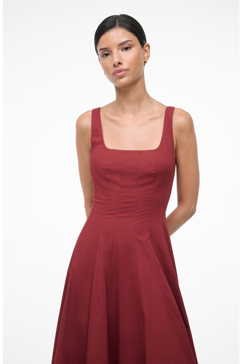 Wells Stretch Cotton Fit & Flare Midi Dress, Alternate, color, SANGRIA