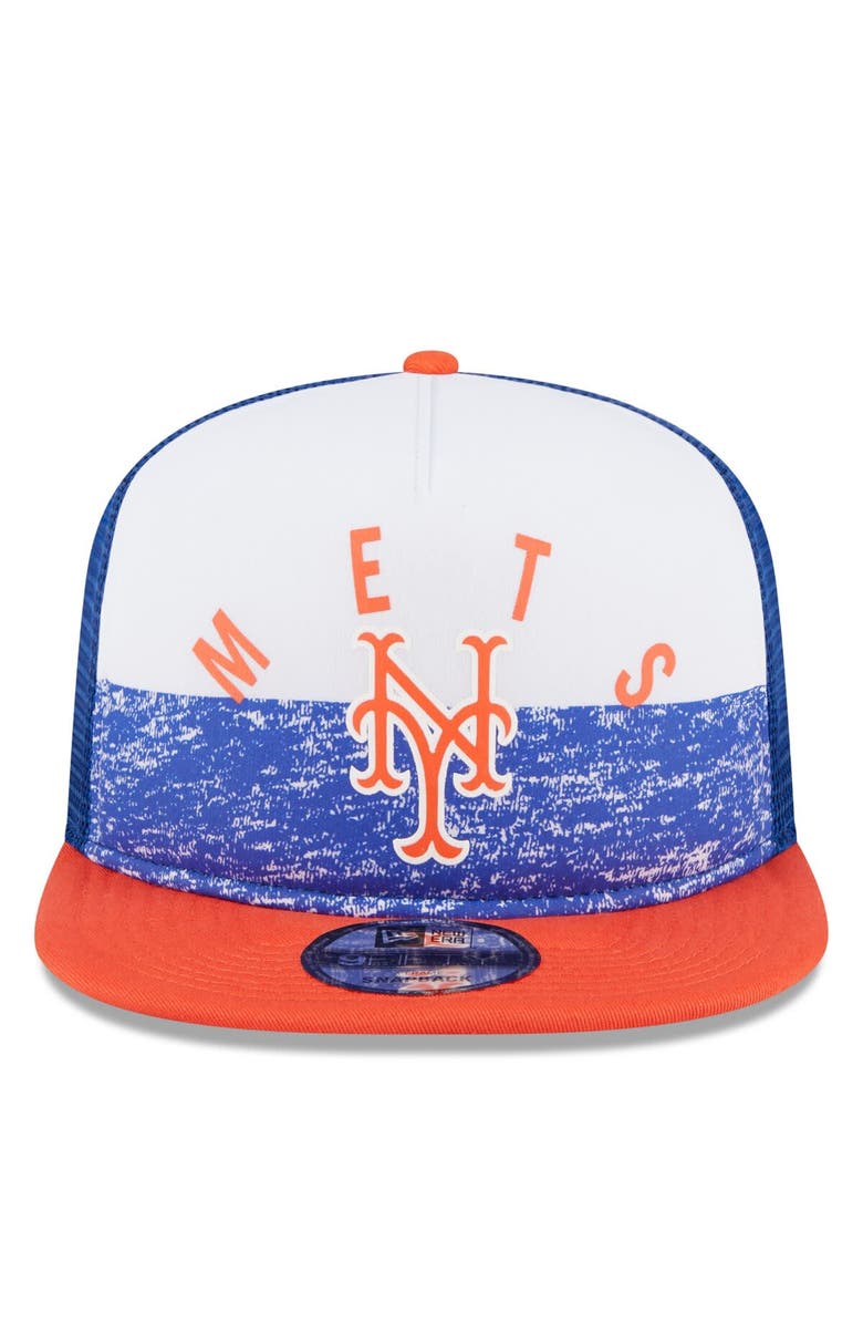 New Era Men's New Era White/Orange New York Mets Team Foam Front A-Frame Trucker 9FIFTY Snapback Hat, Alternate, color, White