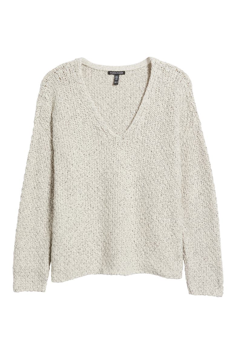 V-Neck Organic Cotton Sweater, Alternate, color, SEA SALT