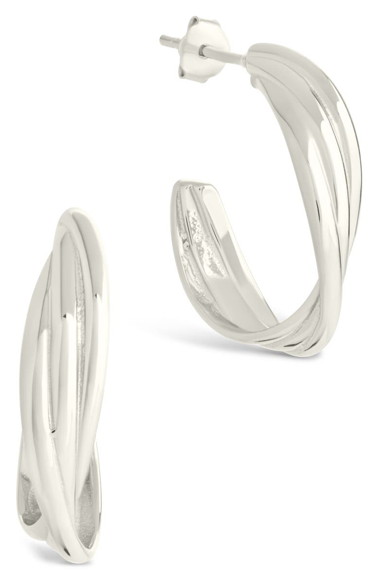 Sterling Forever Monique Twisted Hoop Earrings, Main, color, Silver