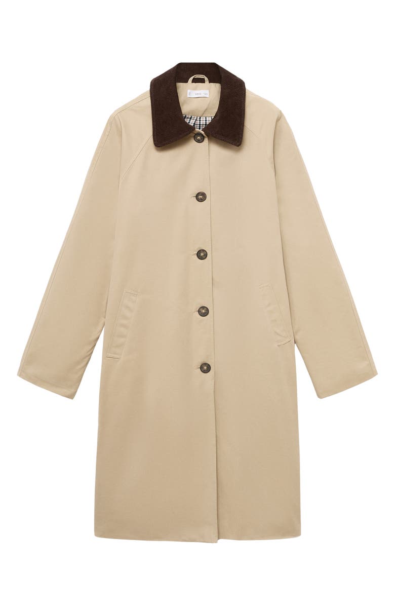 MANGO TEEN Corduroy Collar Trench Coat, Main, color, Ecru