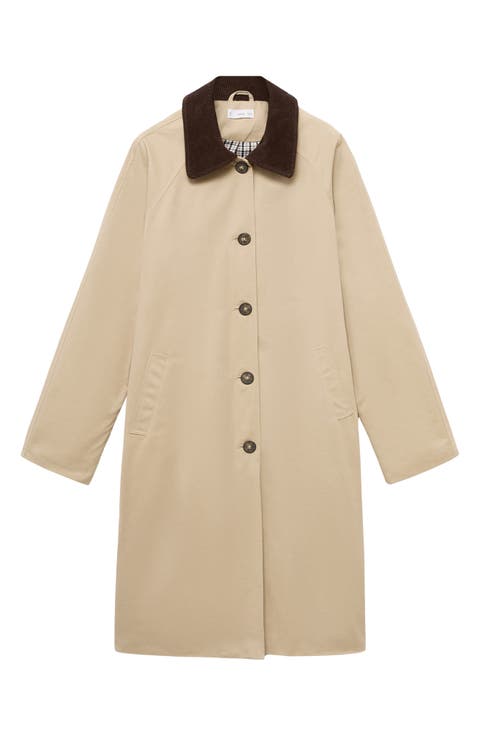 Corduroy Collar Trench Coat