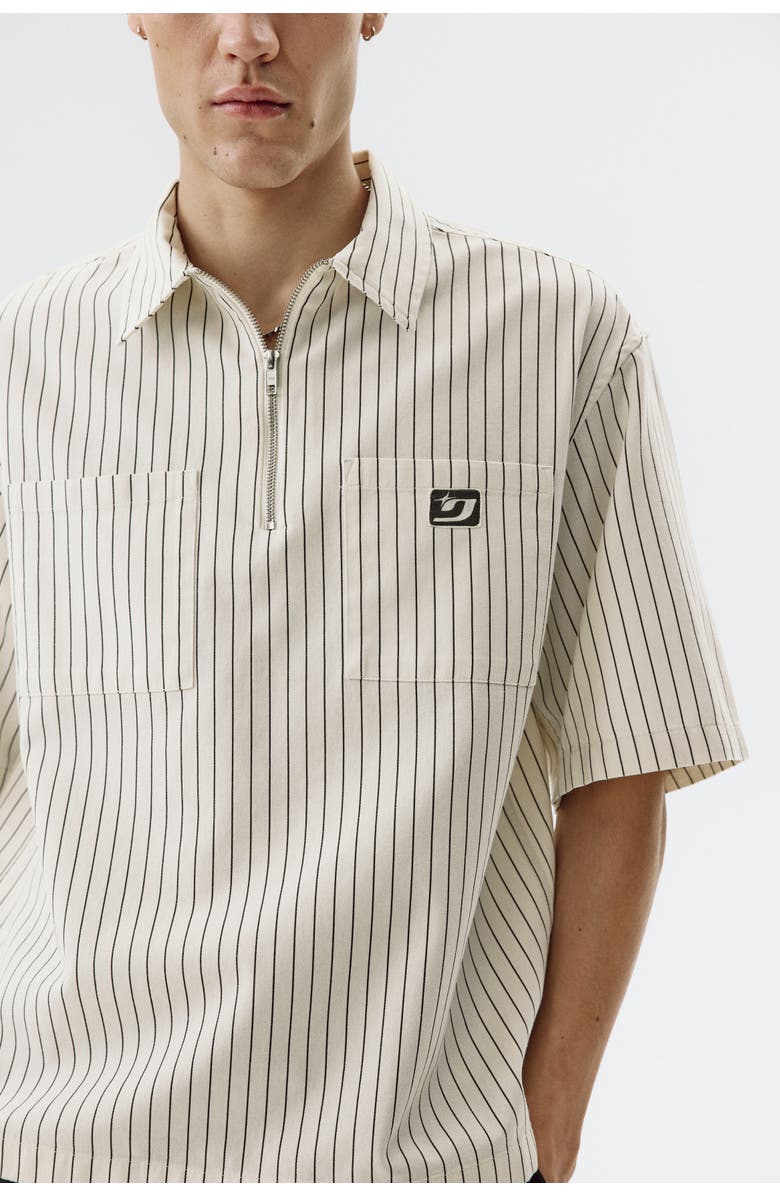 H&M Relaxed Fit Zip-top Twill Shirt, Alternate, color, Cream/Striped