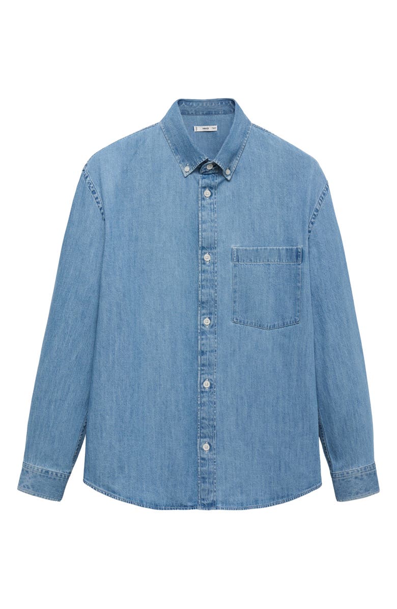 MANGO Cotton Denim Button-Down Shirt, Alternate, color, Light Blue