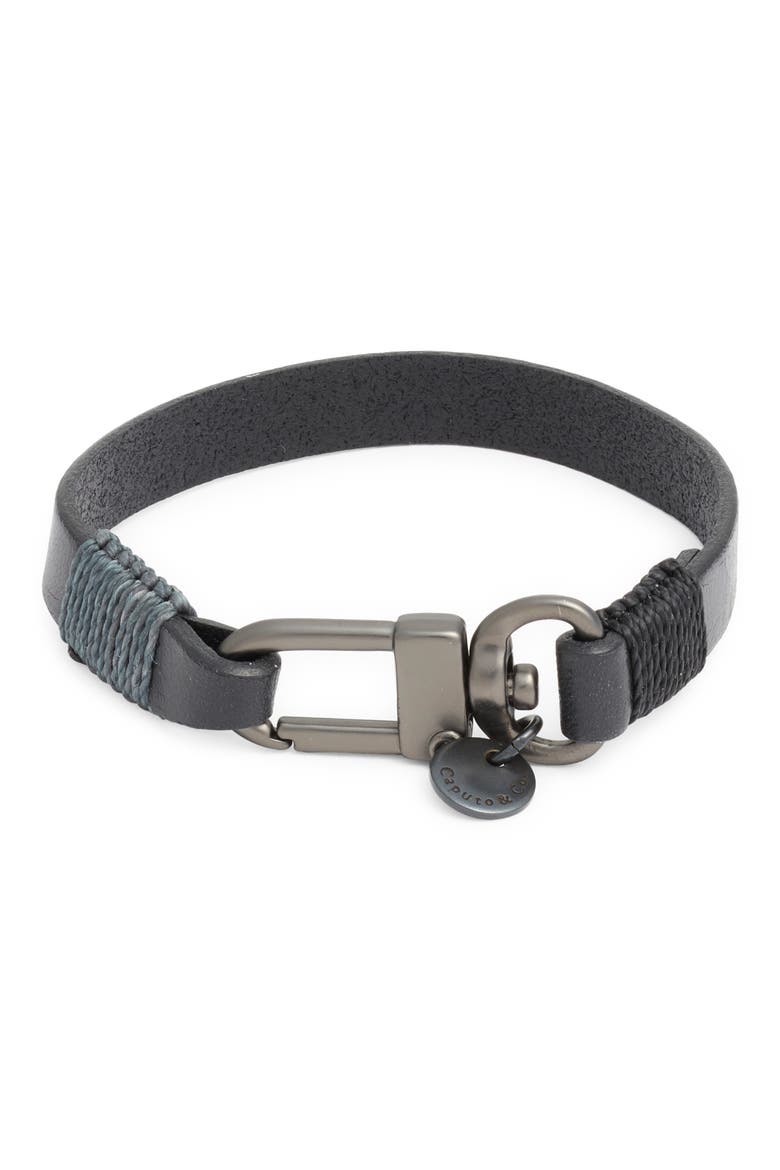 Leather Bracelet, Main, color, BLACK