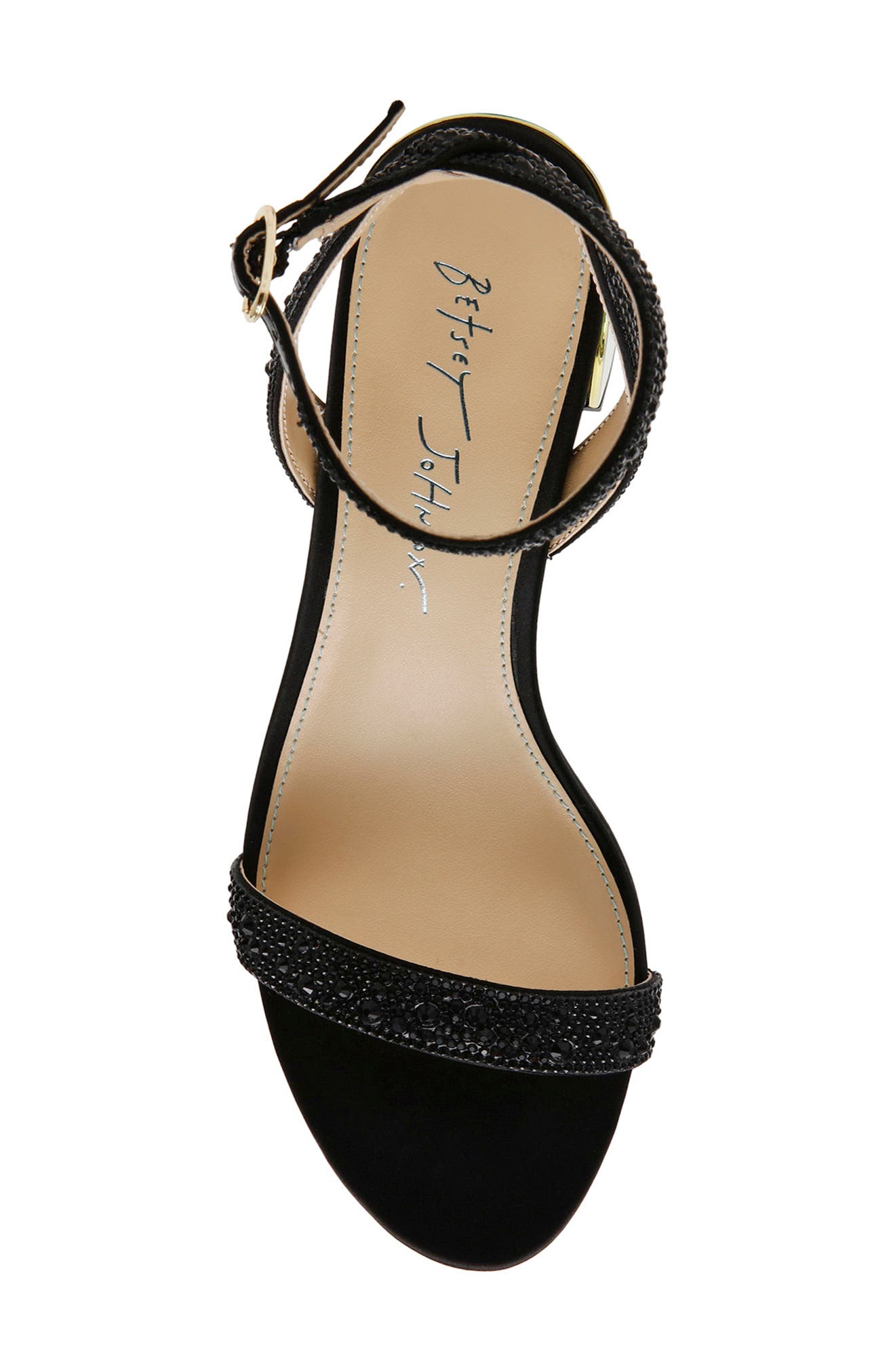 Betsey Johnson Jean Ankle Strap Sandal, Alternate, color, Black