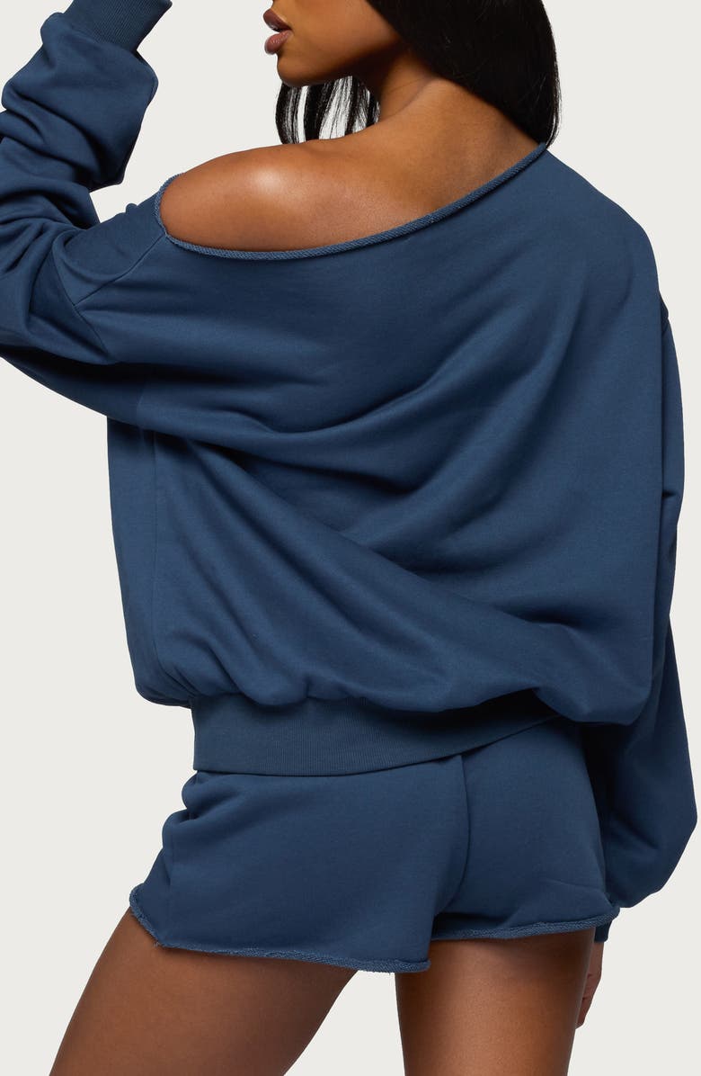 EDIKTED Juana One-Shoulder Sweatshirt, Alternate, color, Navy