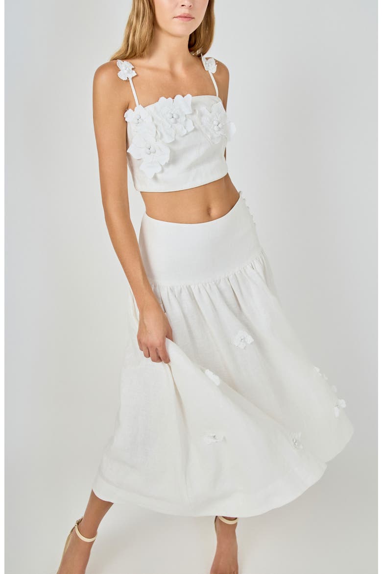 3D Floral Detail Linen Shell Top, Alternate, color, WHITE