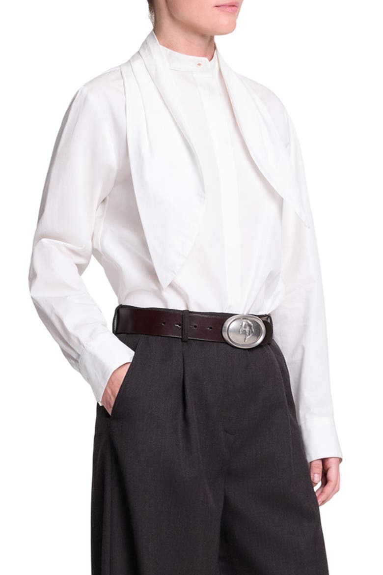 Cotton Tie Neck Shirt, Alternate, color, WHITE