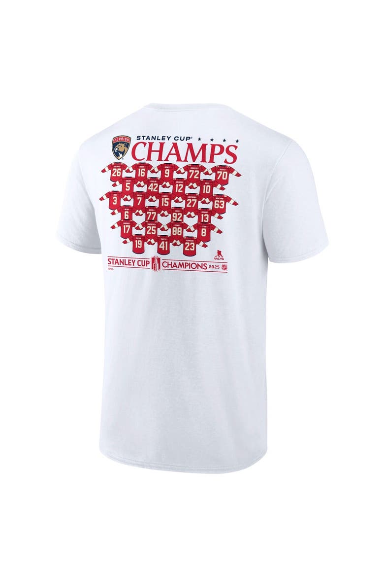 Men's Fanatics White Florida Panthers 2025 Stanley Cup Champions Jersey Roster T-Shirt, Alternate, color, White