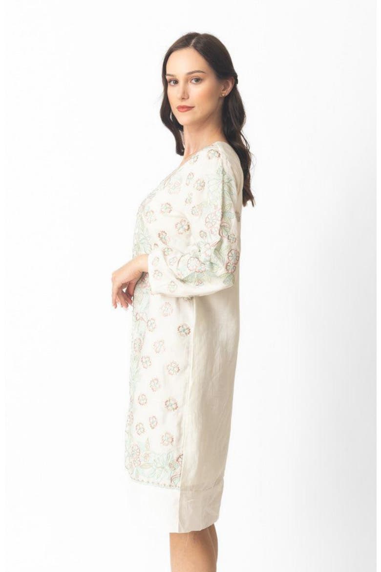 Keya Floral Embroidered Midi Dress, Alternate, color, Off-White