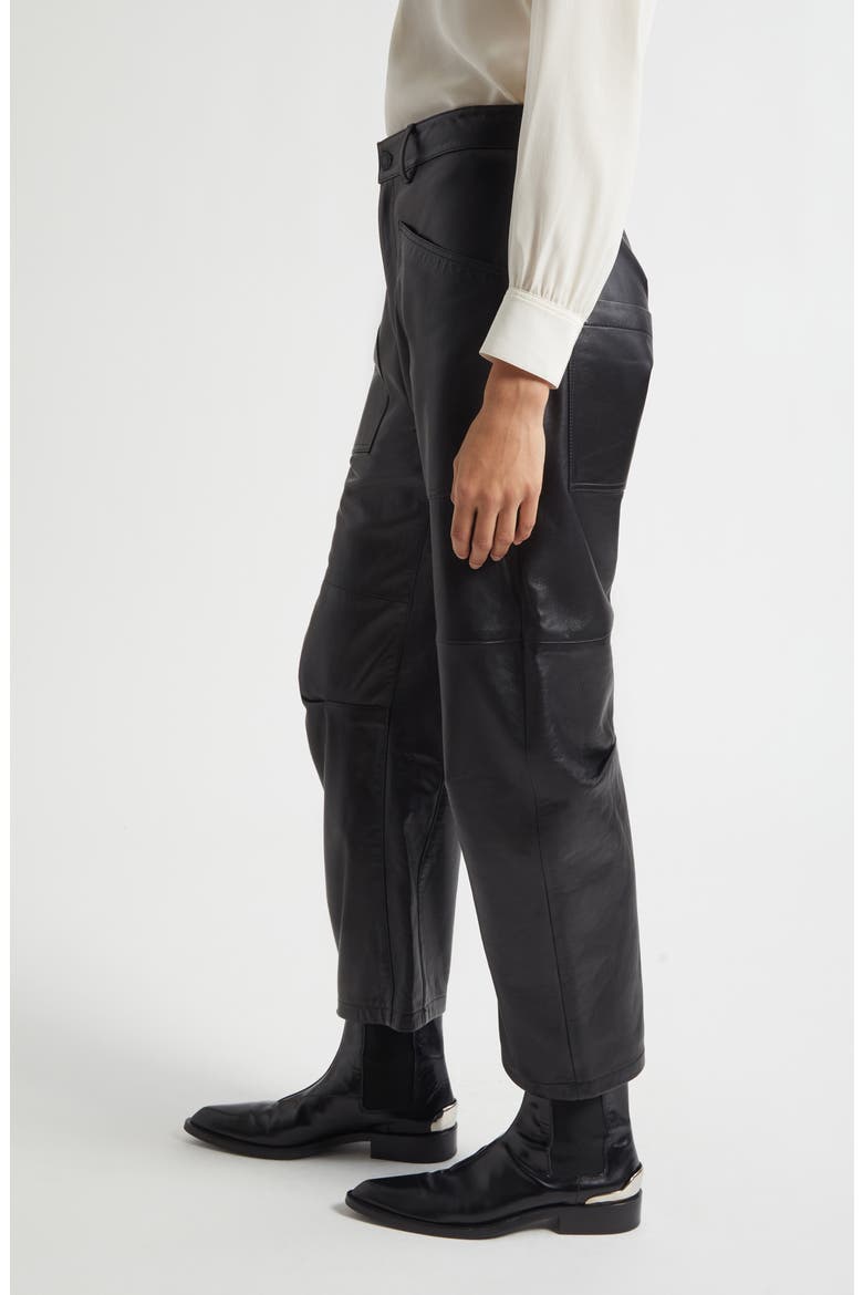 Shon Barrel Leg Leather Pants, Alternate, color, BLACK