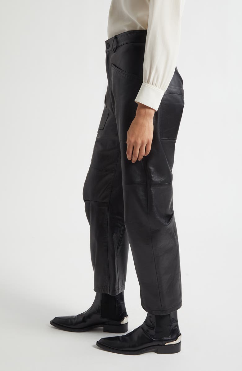 Nili Lotan Shon Barrel Leg Leather Pants, Alternate, color, Black