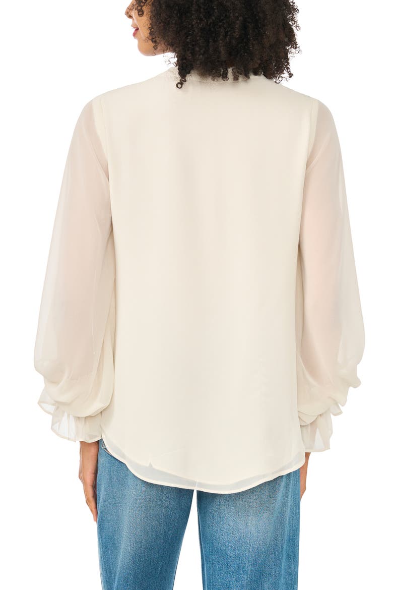 Ruffle Cuff Split Neck Top, Alternate, color, BIRCH