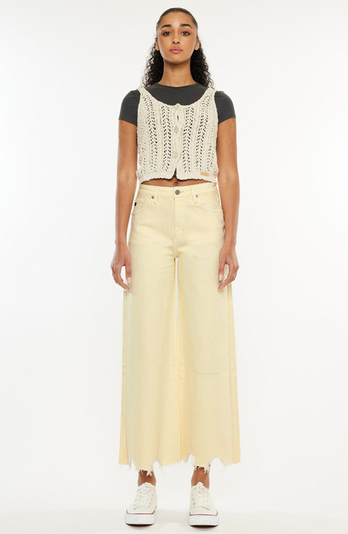 Kancan Savie Cropped Wide Leg Jeans In Neutral