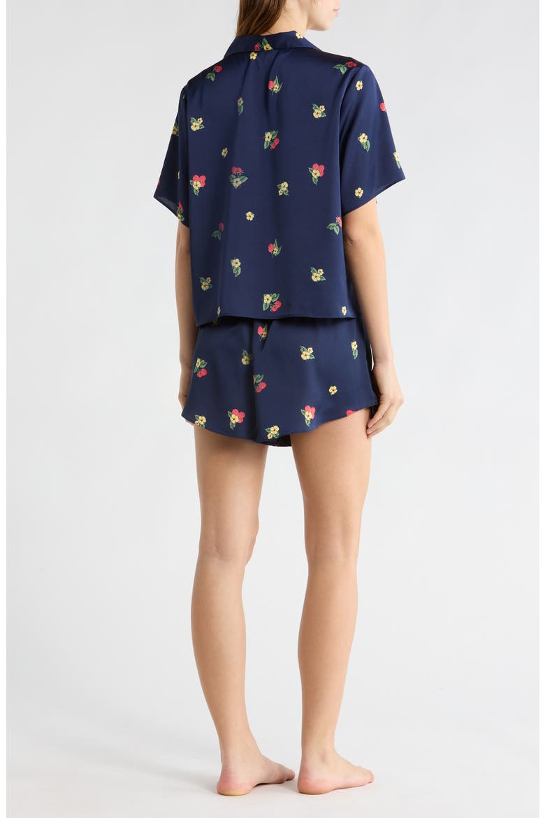 Satin Shortie Pajamas, Alternate, color, NAVY- YELLOW LOVELY RASPBERRY