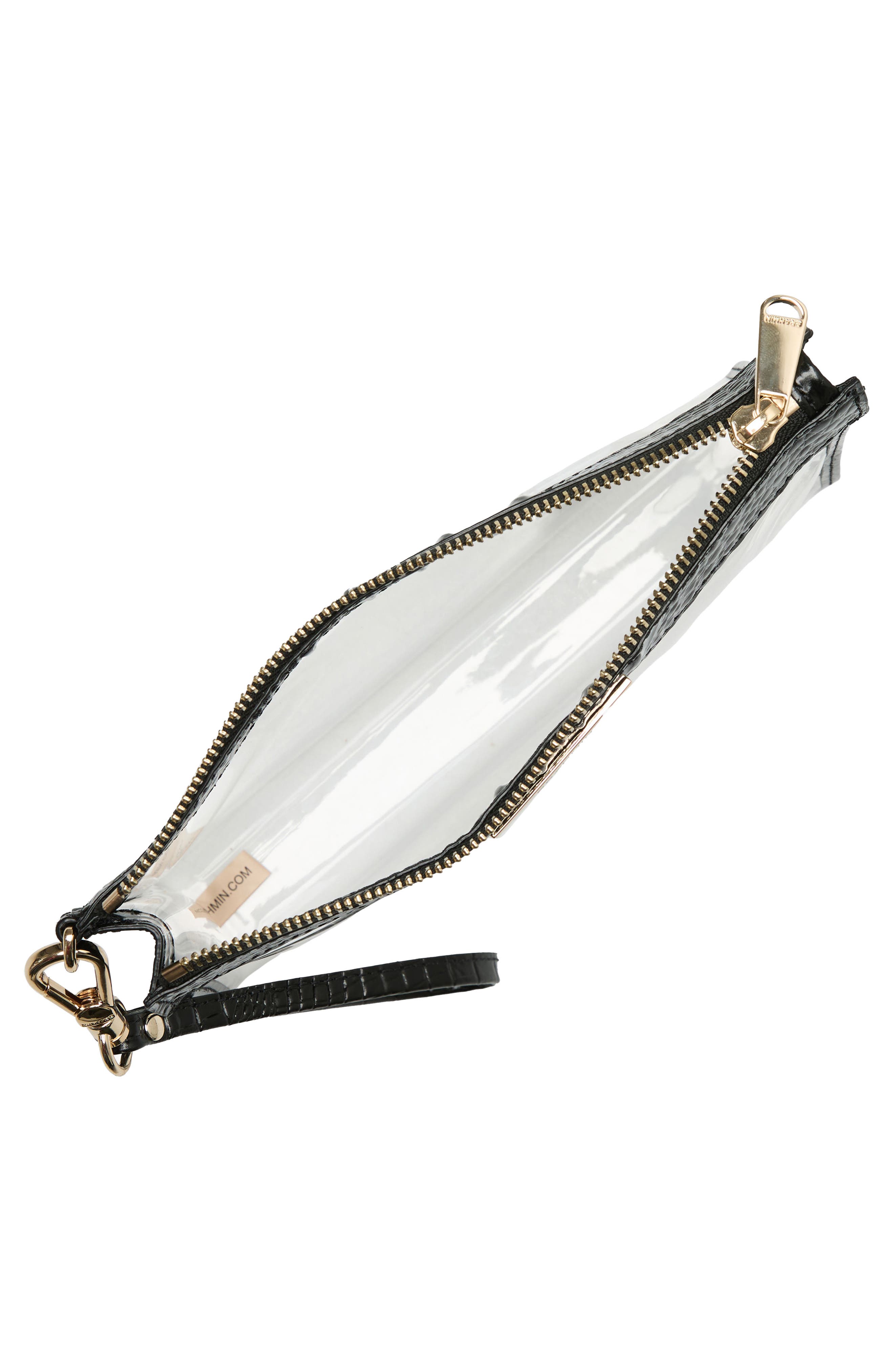 Clarisse Clear Croc Embossed Leather Wristlet, Alternate, color, BLACK