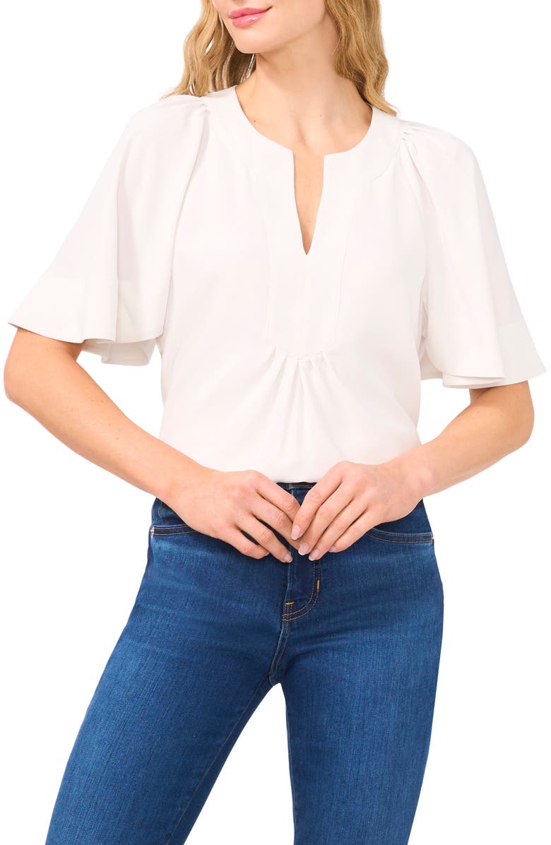 CeCe Flutter Sleeve Crepe Top, Main, color, New Ivory