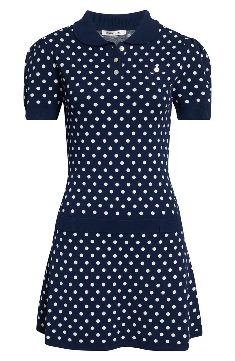 Sandy Liang Tumi Polka Dot Polo Sweater Dress, Alternate, color, Navy Multi