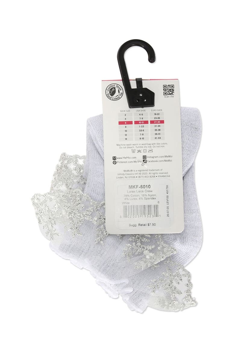 Step and Shimmer Ruffle Anklet Socks, Alternate, color, White