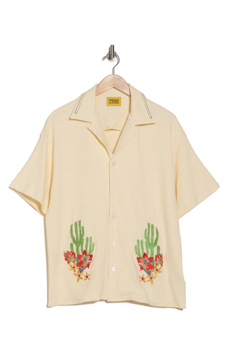 DIET STARTS MONDAY Cactus Floral Embroidered Camp Shirt, Alternate, color, Cream