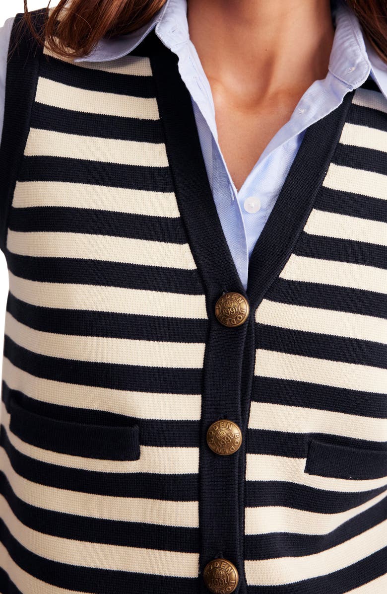 Boden Holly Stripe Cotton Button-Up Vest, Alternate, color,