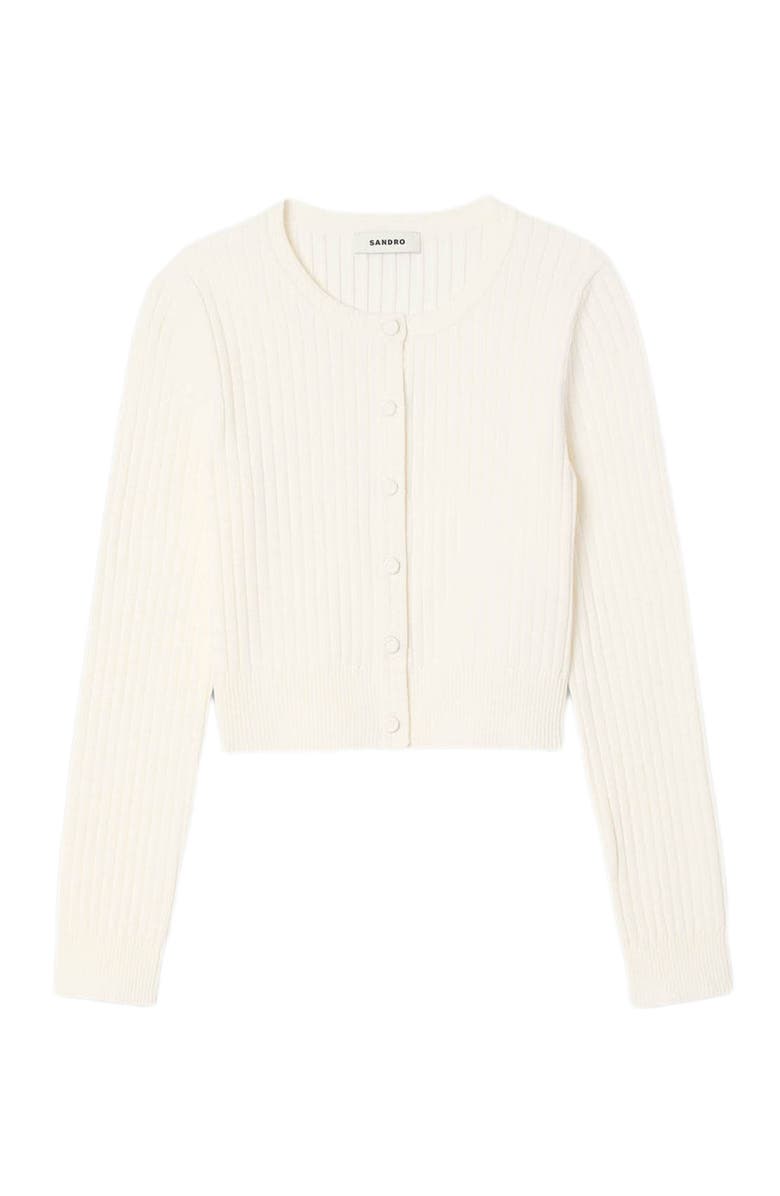 SANDRO Cropped rib knit cardigan, Alternate, color, Ecru