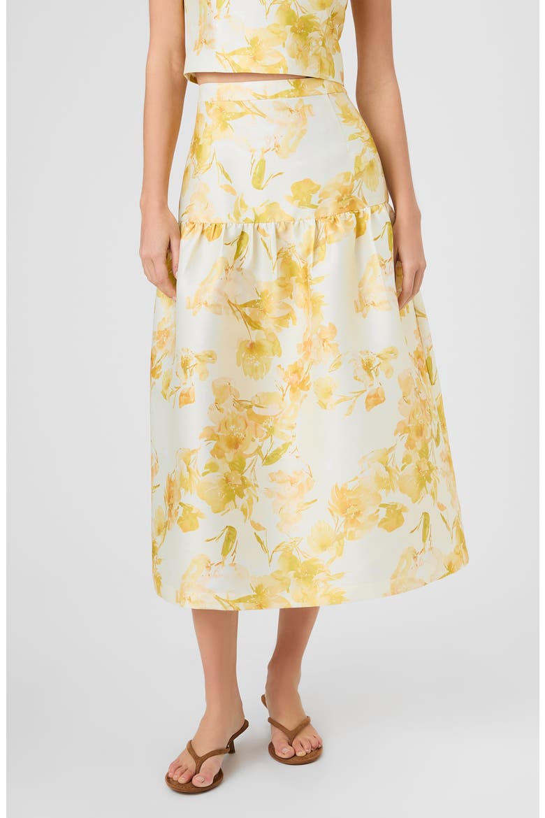 Sophie Floral Structured Taffeta Midi Skirt, Main, color, DAISY YELLOW SOPHIE FLOWER