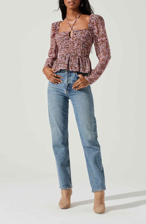 Astr The Label Toni Tie Neck Peplum Top In Pink