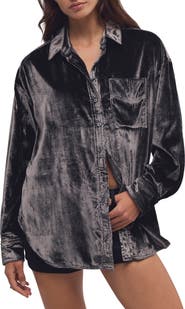 Free People Lexi Velvet Button Down Shirt